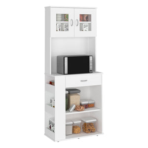 English Elm Pantry Double Door Cabinet Folbert with Microwave Countertop, Drawer & 3 Side Shelves, White Finish B092123279