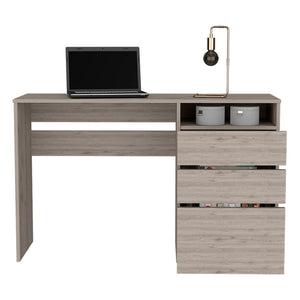 English Elm Computer Desk San Diego - Sleek Light Gray Finish With Storage Drawers And Open Shelf For Home Office B092123069