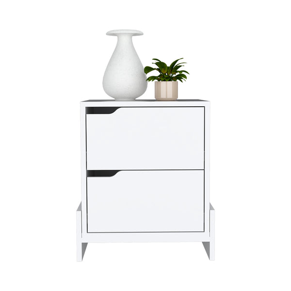 English Elm Nightstand Brookland - Stylish White Bedside Table With 2 Drawers, Sturdy Base, And Ample Storage B092123138
