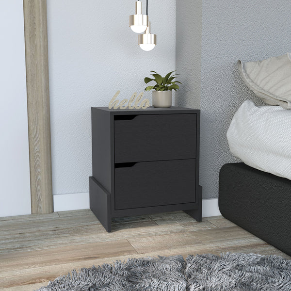 English Elm Nightstand Brookland - Stylish Bedside Table With Double Drawers, Sturdy Base, Black Wengue Finish B092123149