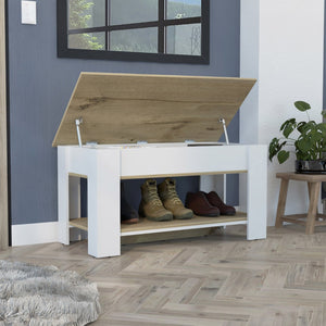 English Elm Storage Table Polgon - Modern Extendable Furniture With Liftable Top & Shoe Rack In Light Oak/White B092123049-GIGA