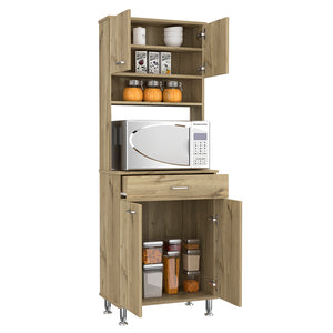 English Elm Pantry Piacenza multifunctional kitchen cabinet with microwave space, drawer, shelves for organized storage Light Oak B092123091