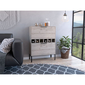 English Elm Bar Cabinet Puertu Light Gray, Six Wine Cubbies & Double Doors, Durable Particle Board, 38.97"L B092123057