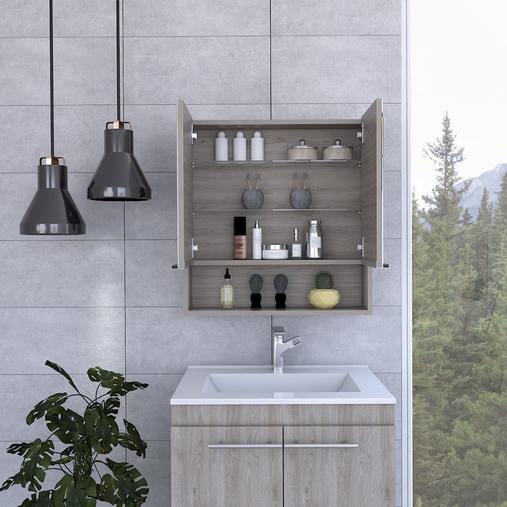 English Elm Medicine Cabinet With Mirror - Elegant Light Gray Finish, 3 Adjustable Shelves & Space-Saving Design B092122971