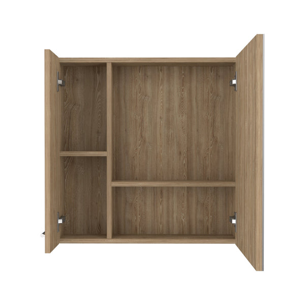 English Elm Medicine Cabinet Prague - Stylish Mirror & 4 Shelves, Beige Pine Finish For Organized Bathroom Storage B092123023