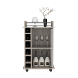 English Elm Bar Cart Baltimore, Six Wine Cubbies, Light Gray Finish