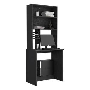 English Elm Computer Desk Monroe: Stylish Black Wenge Finish, Compact Design With Four Shelves & Footrest B092123014
