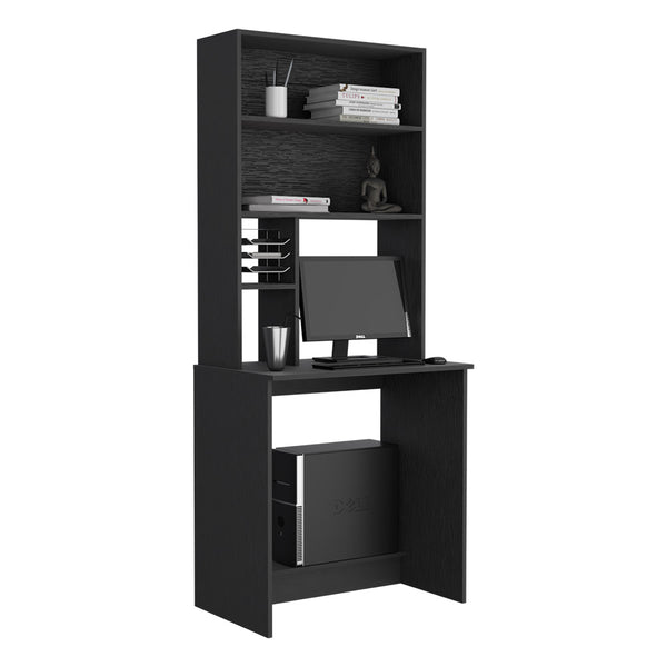 English Elm Computer Desk Monroe: Stylish Black Wenge Finish, Compact Design With Four Shelves & Footrest B092123014