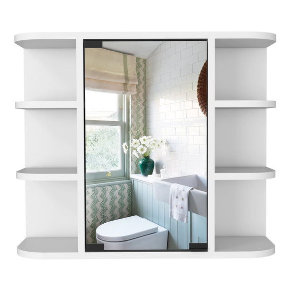 English Elm Medicine Cabinet Milano - Stylish White Storage With 6 Shelves & Mirror For Small Bathrooms B092123011
