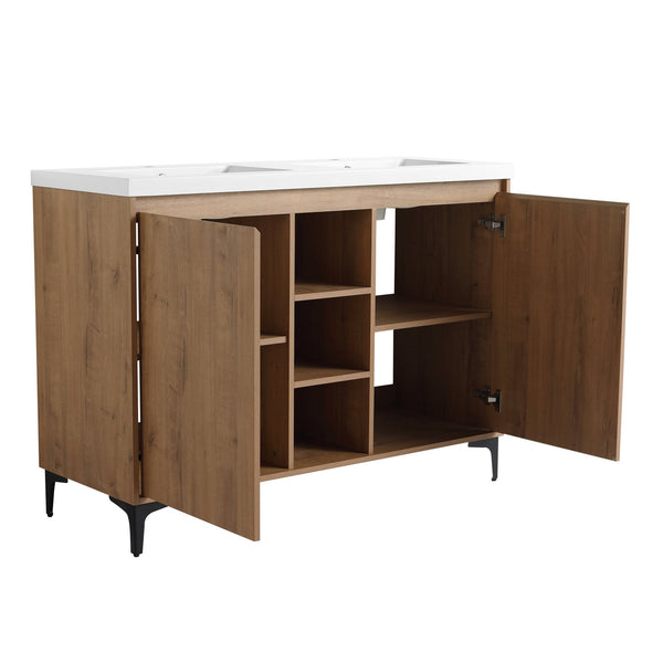 English Elm 48" Freestanding Bathroom Vanity Double Sink with Soft-Close Doors, Resin Twin Basins, Water-Resist Ply W999S00104