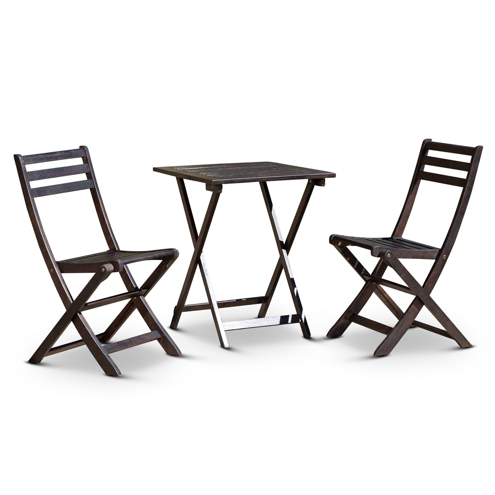 English Elm 3-Piece Eucalyptus Bistro Set Square Folding Patio Table and Chairs Compact Stylish FSC Certified Espresso B046125055