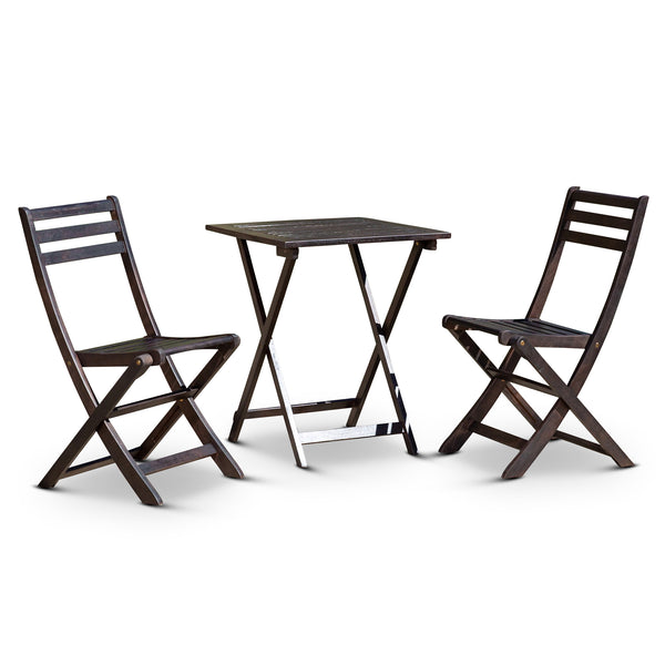 English Elm 3-Piece Eucalyptus Bistro Set Square Folding Patio Table and Chairs Compact Stylish FSC Certified Espresso B046125055