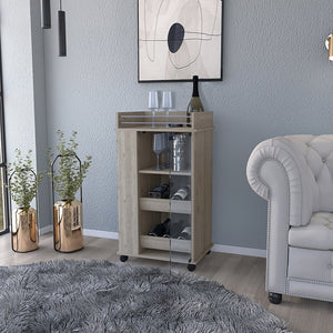 English Elm Bar Cart With Glass Door, Two-Side Shelves & Spacious Surface In Light Gray - Perfect For Entertaining! B092123145
