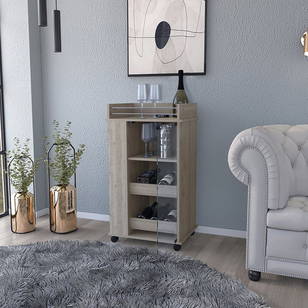 English Elm Bar Cart With Glass Door, Two-Side Shelves & Spacious Surface In Light Gray - Perfect For Entertaining! B092123145