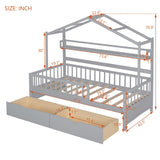 Hearth and Haven Wooden Twin Size House Bed with 2 Drawers, Kids Bed with Storage Shelf WF308872AAE WF308872AAE