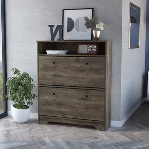 English Elm Shoe Rack Dublin with Expandable Cabinets and Open Shelf, Durable Particle Board, Easy Assembly Dark Brown B092122917