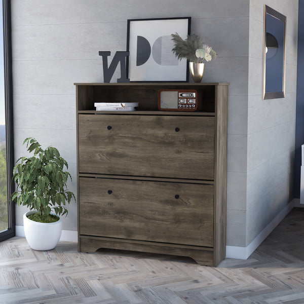 English Elm Shoe Rack Dublin with Expandable Cabinets and Open Shelf, Durable Particle Board, Easy Assembly Dark Brown B092122917