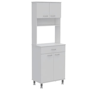 English Elm Pantry Piacenza multifunctional kitchen cabinet with microwave space, drawer, shelves for organized storage White B092123039
