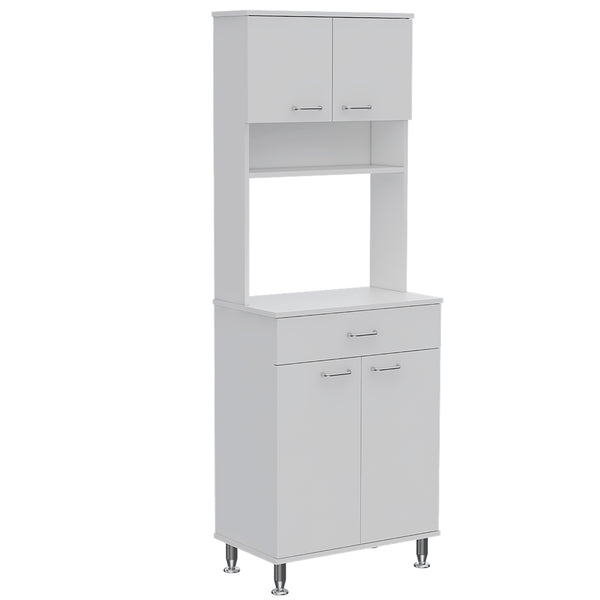 English Elm Pantry Piacenza multifunctional kitchen cabinet with microwave space, drawer, shelves for organized storage White B092123039