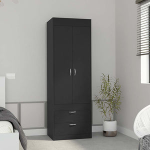 English Elm Armoire Tarento Spacious Double-Door Cabinet with Hanging Rod and Two Deep Drawers, Durable Particleboard Storage and Easy Assembly, Perfect for Bedroom Organization Black B092123085