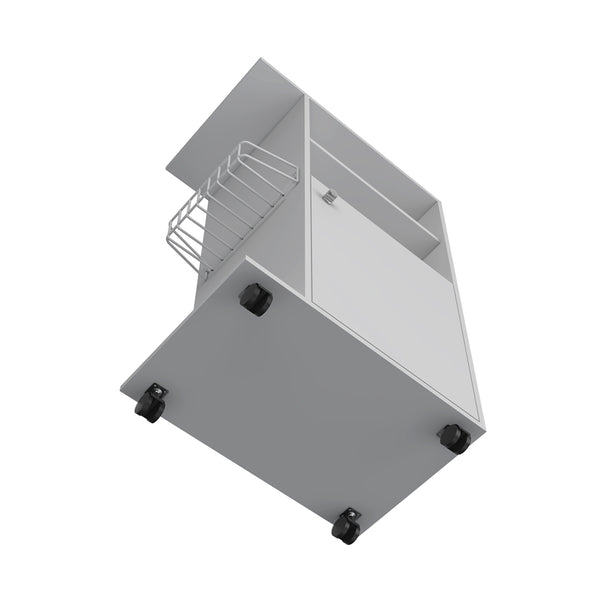 English Elm Kitchen Cart Kryot - Mobile Storage Solution With White Finish, Microwave Countertop & Casters B092122968