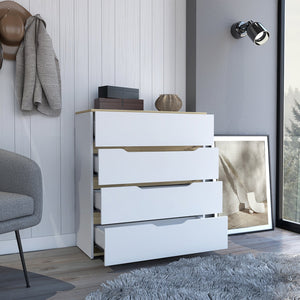 English Elm Dresser Oboe with Superior Top and Four Spacious Drawers, Durable Particle Board, Modern Finish White + Light Oak B092123030