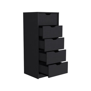 English Elm Dresser Kamran - Sleek Five-Drawer Narrow Storage Solution In Elegant Black Wengue Finish B092122838
