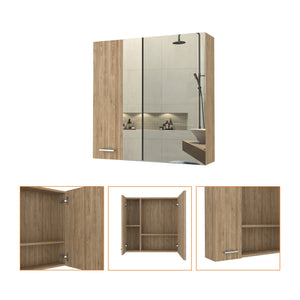 English Elm Medicine Cabinet Prague - Stylish Mirror & 4 Shelves, Beige Pine Finish For Organized Bathroom Storage B092123023
