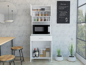 English Elm Pantry Piacenza multifunctional kitchen cabinet with microwave space, drawer, shelves for organized storage White B092123039
