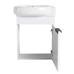 English Elm Soft Close Wall Mounted Bathroom Vanity with Ceramic Vessel Sink and Storage Rack W999S00487