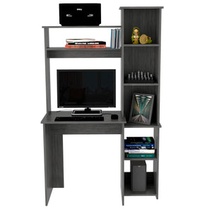 English Elm Desk Logan Modern Workstation with Five Cubbies and Spacious Monitor Nook, Durable Particleboard Finish Gray B092122985