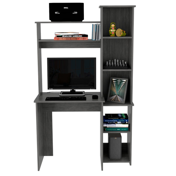 English Elm Desk Logan Modern Workstation with Five Cubbies and Spacious Monitor Nook, Durable Particleboard Finish Gray B092122985