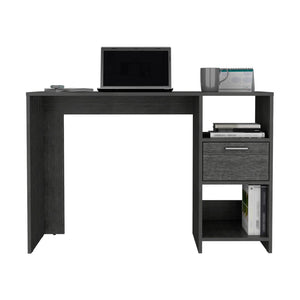 English Elm Computer Desk Odessa – Compact Workspace With Drawer & Open Shelving In Stylish Smokey Oak Finish B092123159