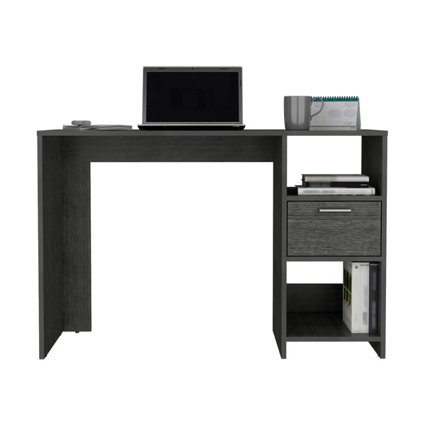 English Elm Computer Desk Odessa – Compact Workspace With Drawer & Open Shelving In Stylish Smokey Oak Finish B092123159
