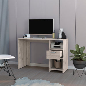English Elm Computer Desk Odessa: Stylish Light Gray Workstation With Drawer & Open Storage For Small Spaces B092123158
