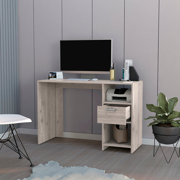 English Elm Computer Desk Odessa: Stylish Light Gray Workstation With Drawer & Open Storage For Small Spaces B092123158
