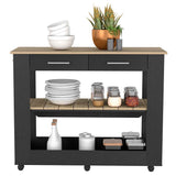 English Elm Kitchen Island 46 Inches Dozza, Two Drawers, Black Wengue / Light Oak Finish