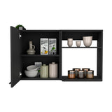 English Elm Kitchen Wall Cabinet Bussolengo, Two Shelves, Black Wengue Finish