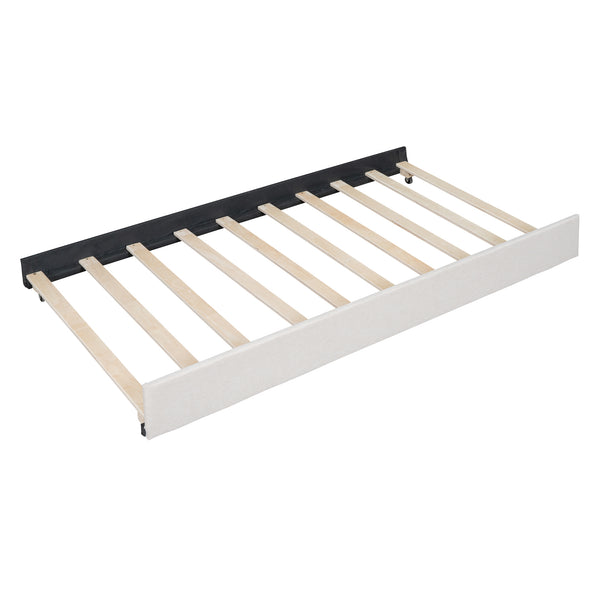 English Elm Full Upholstered Platform Bed with Two Drawers and Twin Trundle, Classic Padded Headboard, Storage-Friendly Design for Small Bedrooms and Guests Beige SF000014AAA