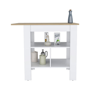 English Elm Kitchen Island Pompeya - Modern White Prep Station With 3 Shelves For Compact Spaces & Storage B092123304