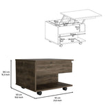 English Elm Lift Top Coffee Table Mercuri, Casters, Dark Brown Finish