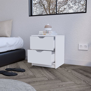 English Elm Nightstand With Two Drawers In Clean White Finish - Stylish Storage For Modern Bedrooms & More! B092122833