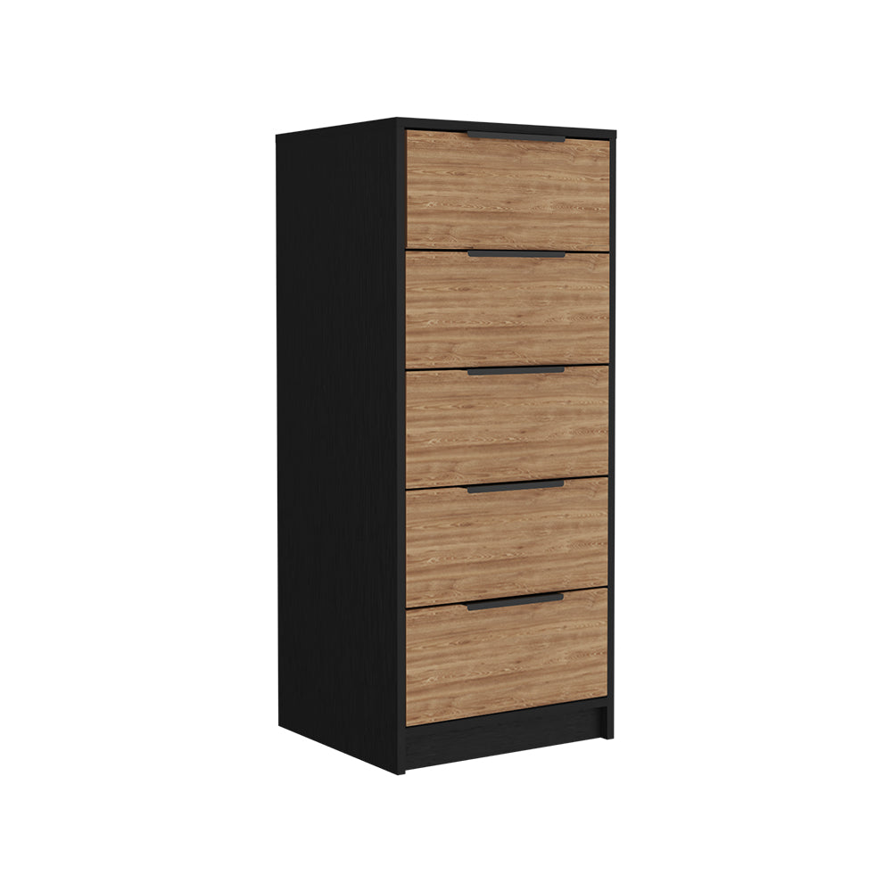 English Elm 5 Drawers Dresser Maryland - Black Wengue & Pine Finish, Sturdy Particle Board, Spacious Storage, 42.4"H B092123000