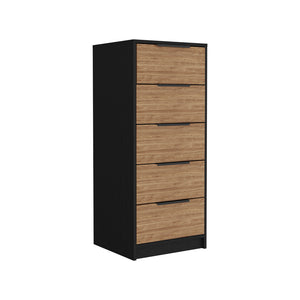English Elm 5 Drawers Dresser Maryland - Black Wengue & Pine Finish, Sturdy Particle Board, Spacious Storage, 42.4"H B092123000