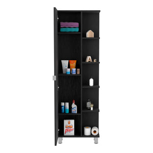 English Elm Corner Cabinet Womppi Black Wengue Finish — Space-Saving 5 Open Shelves + Single Door Storage, Durable B092123060
