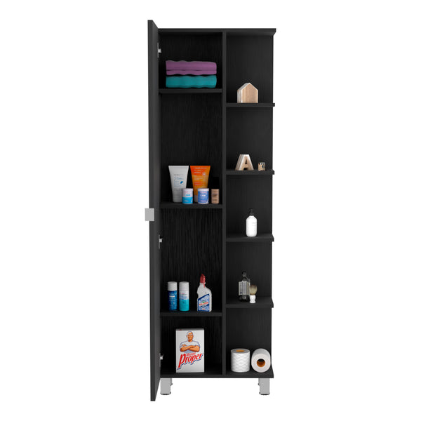 English Elm Corner Cabinet Womppi Black Wengue Finish — Space-Saving 5 Open Shelves + Single Door Storage, Durable B092123060