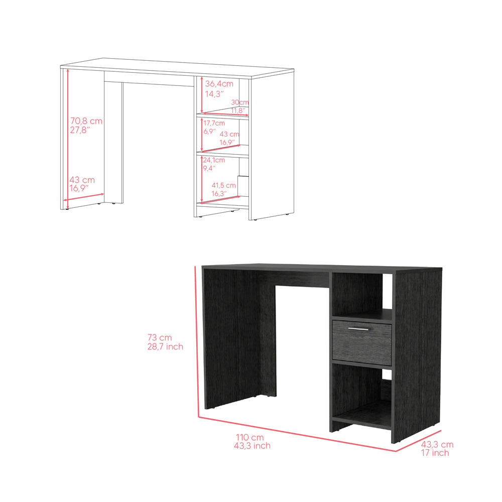 English Elm Computer Desk Odessa – Compact Workspace With Drawer & Open Shelving In Stylish Smokey Oak Finish B092123159