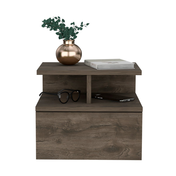 English Elm Floating Nightstand Flopini wall-mounted bedside table with drawer, space-saving shelf, durable design Dark Brown B092123163