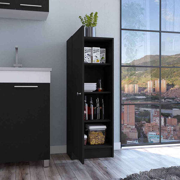 English Elm Pantry Miami single-door cabinet with four adjustable shelves, space-saving design, durable build Black B092123008