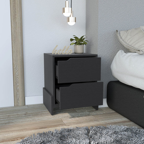 English Elm Nightstand Brookland - Stylish Bedside Table With Double Drawers, Sturdy Base, Black Wengue Finish B092123149